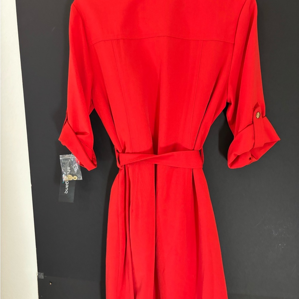 Sharagano Bold Red/Orange Blue Long Sleeve Dress